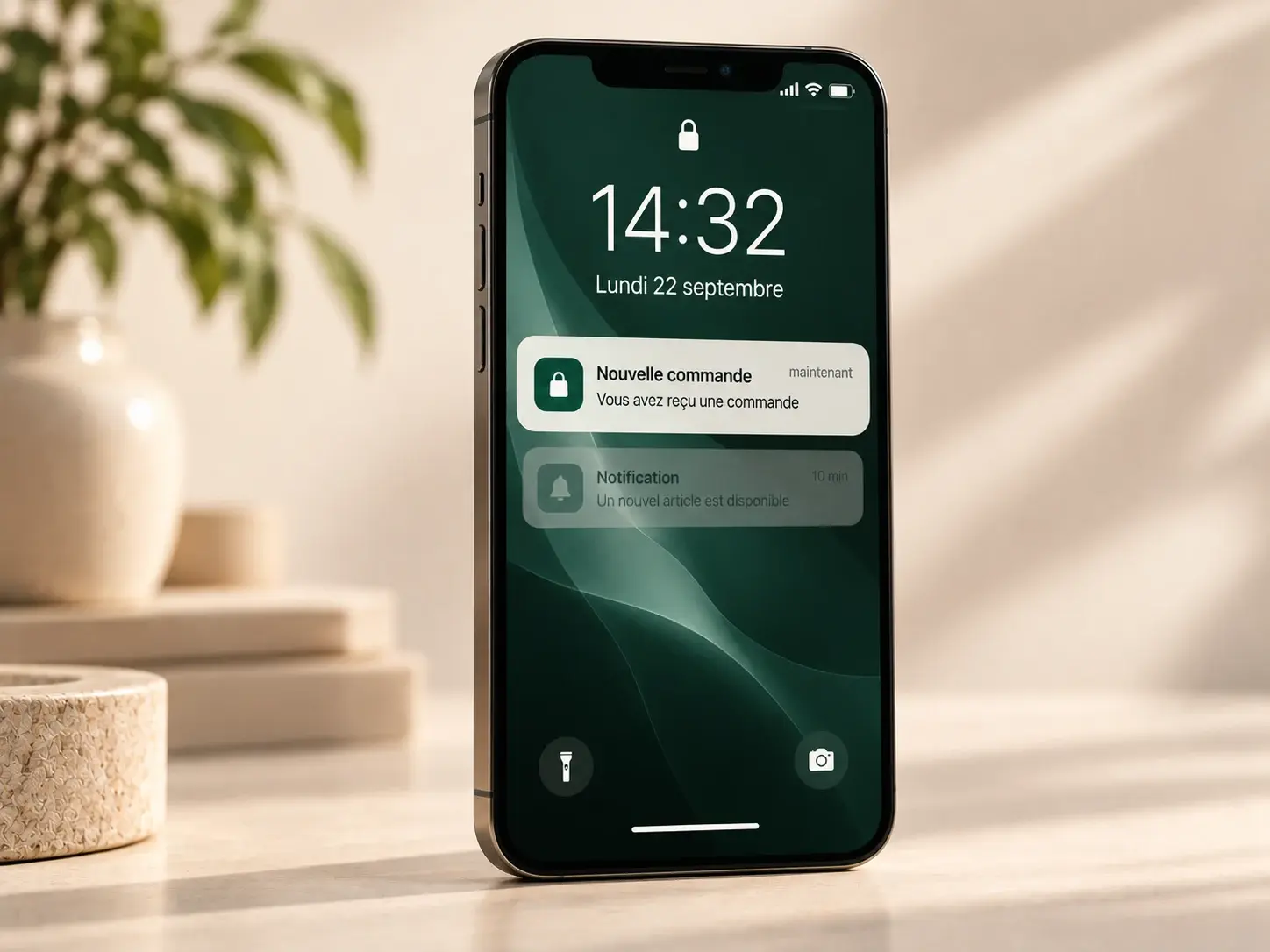 Notification push affichée sur un écran verrouillé