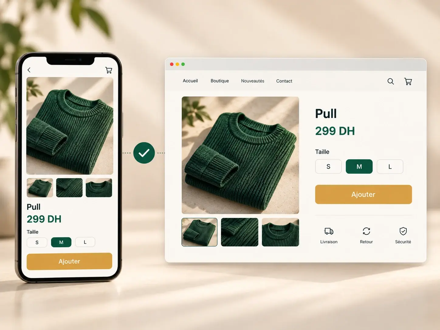 Le même produit affiché dans l'app et dans le navigateur