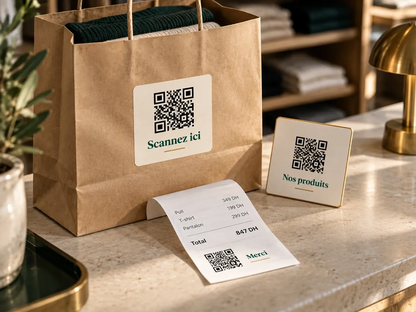 Sac et ticket de caisse avec QR code